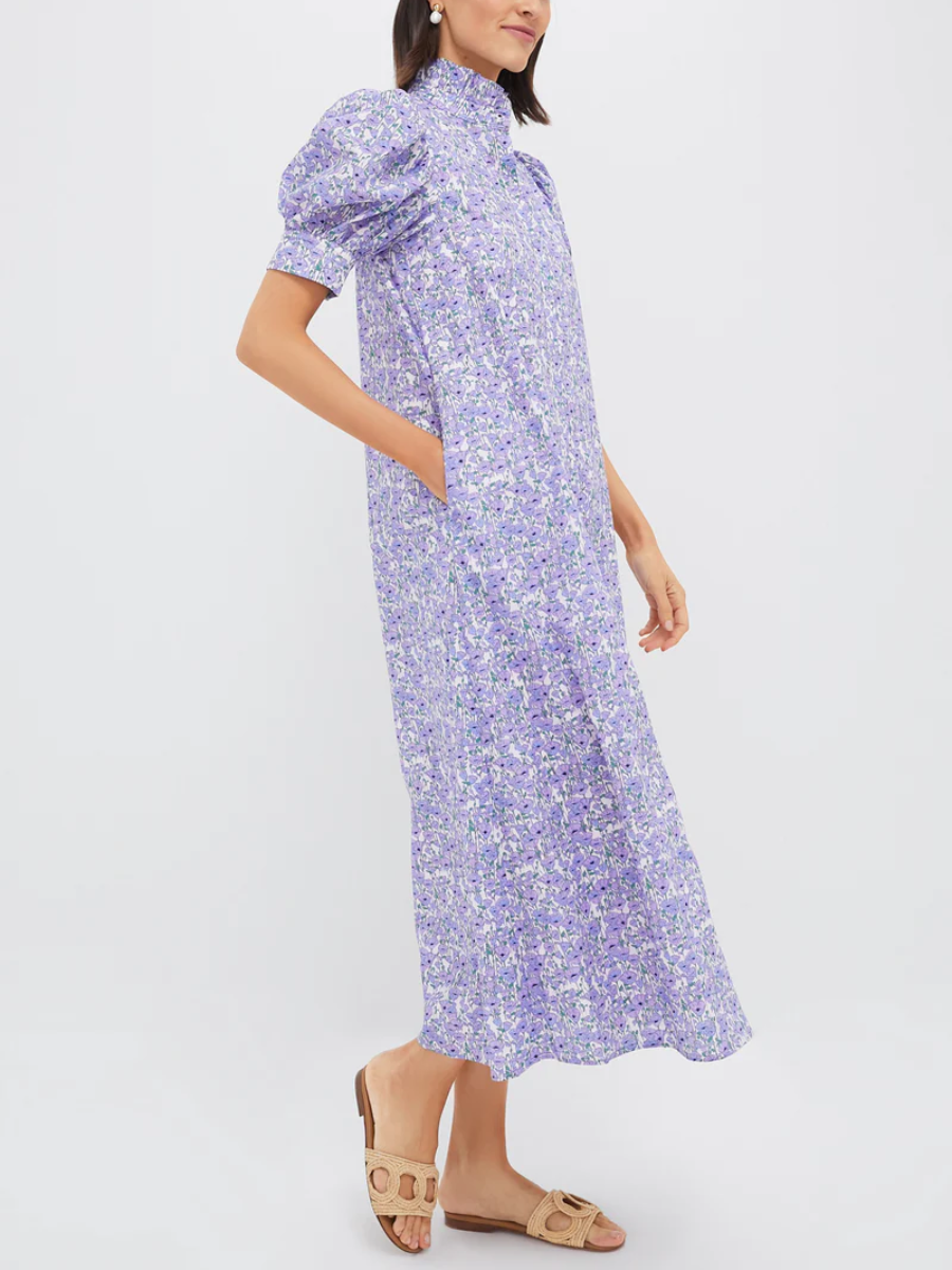 Purple Poppies Ruffle Collar Louisa Maxi Dress