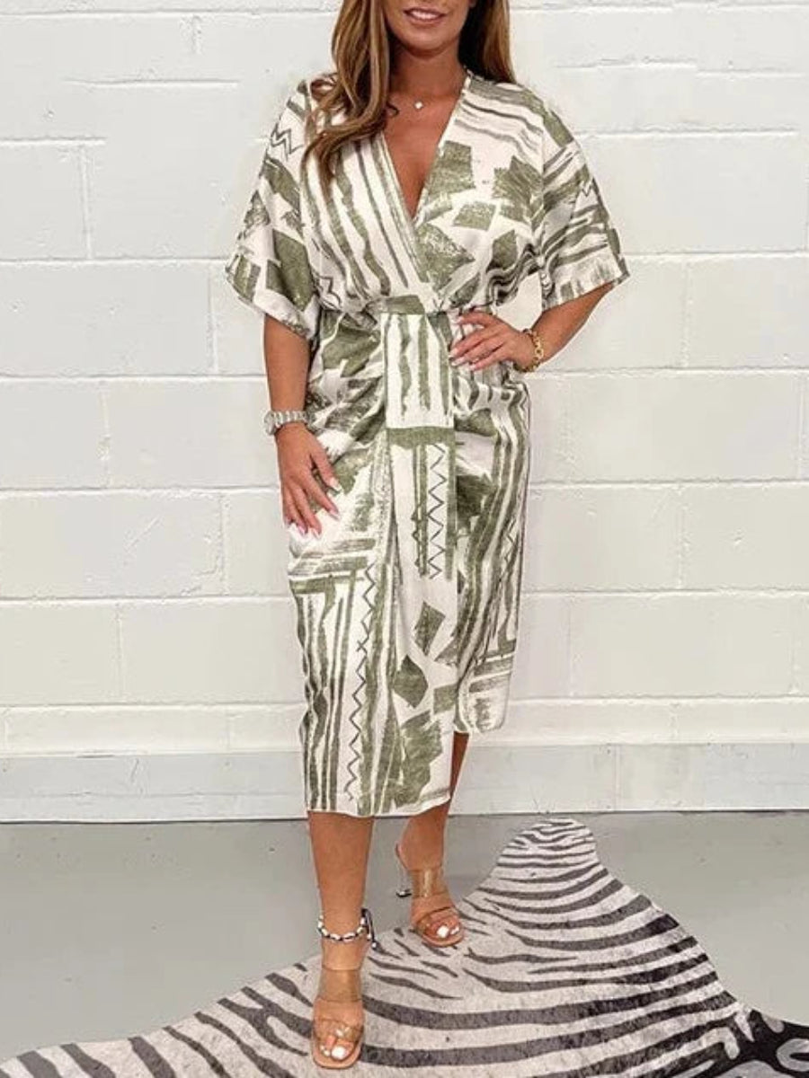 Comfortable V-Neck Printed Dress