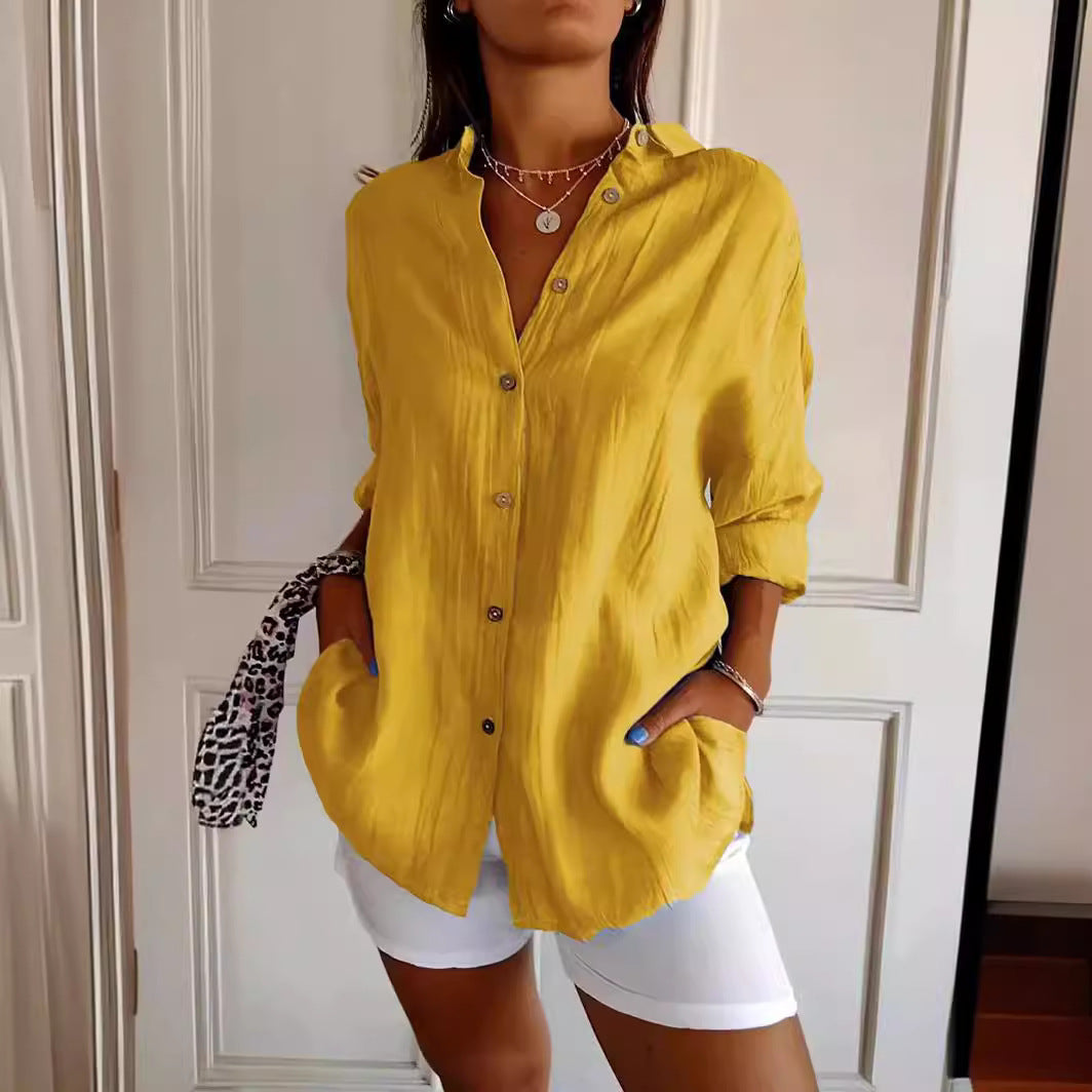 Single-breasted Pleated Lapel Shirt