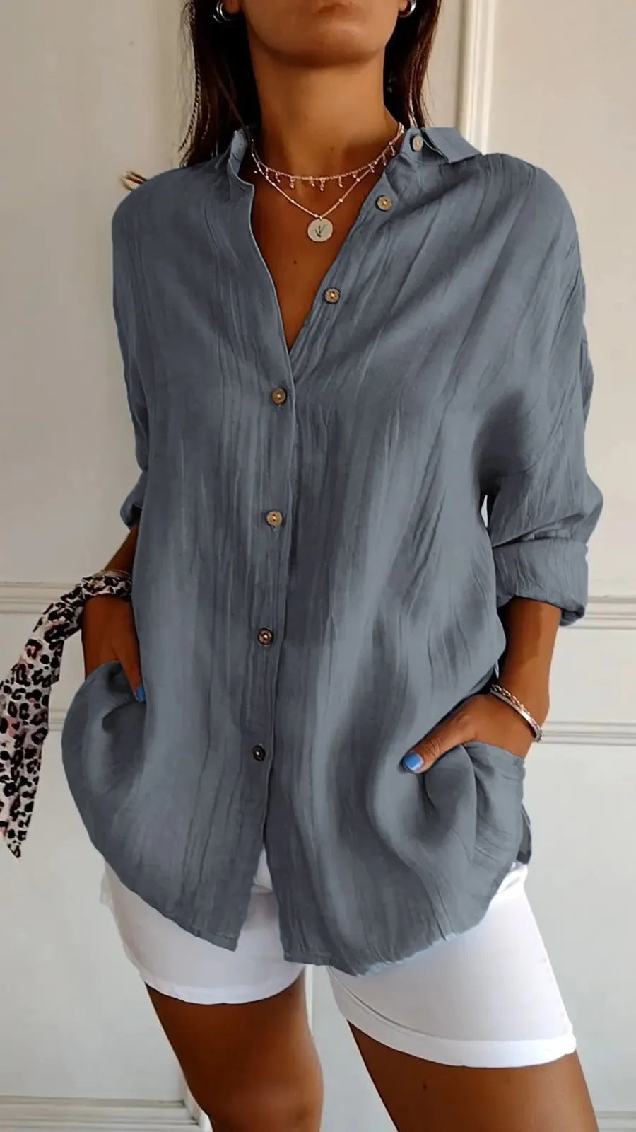 Single-breasted Pleated Lapel Shirt