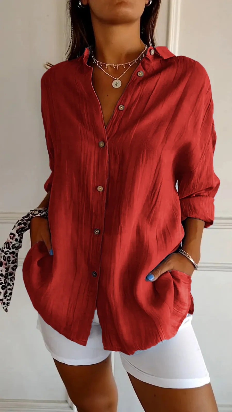 Single-breasted Pleated Lapel Shirt