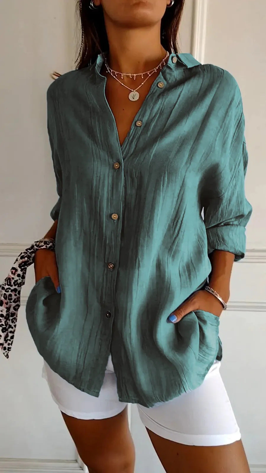 Single-breasted Pleated Lapel Shirt