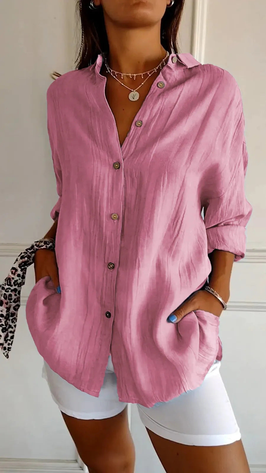 Single-breasted Pleated Lapel Shirt