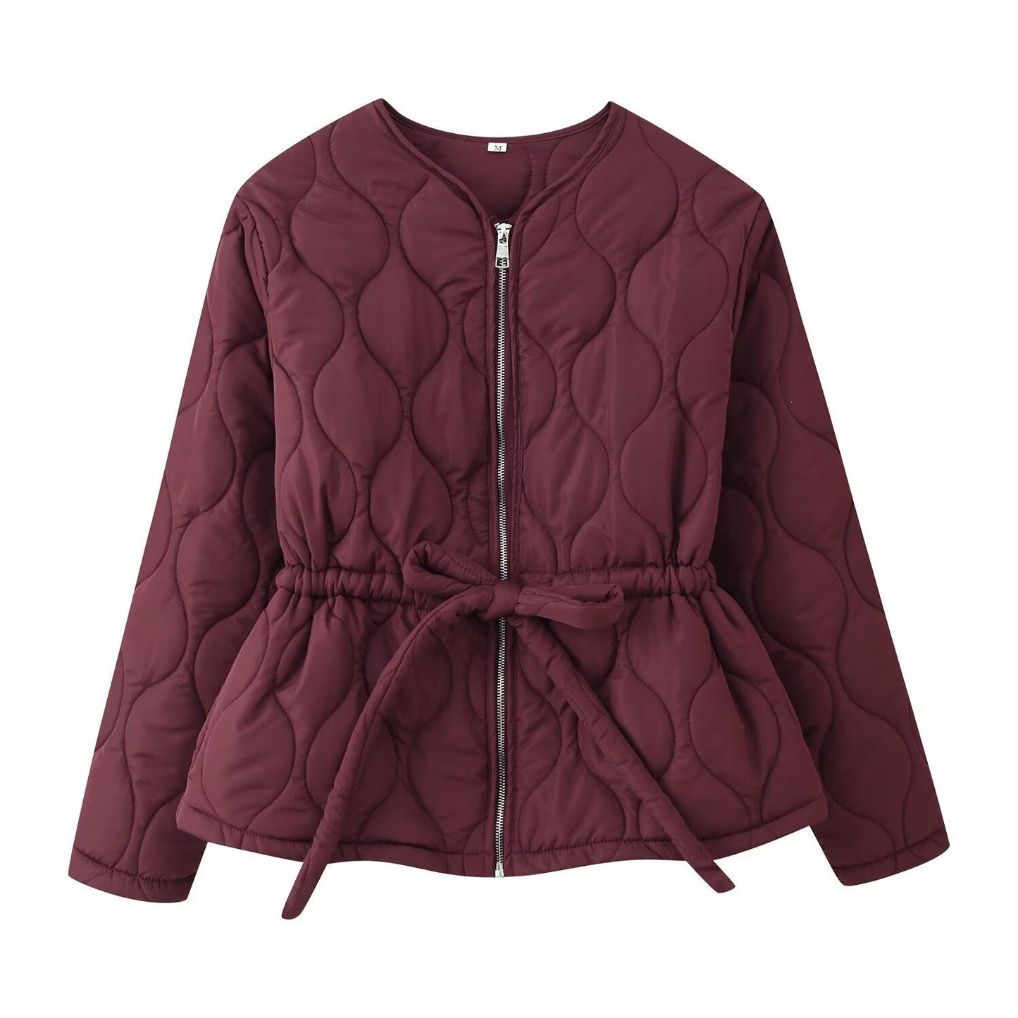 Belt Quilted Crewneck Coat