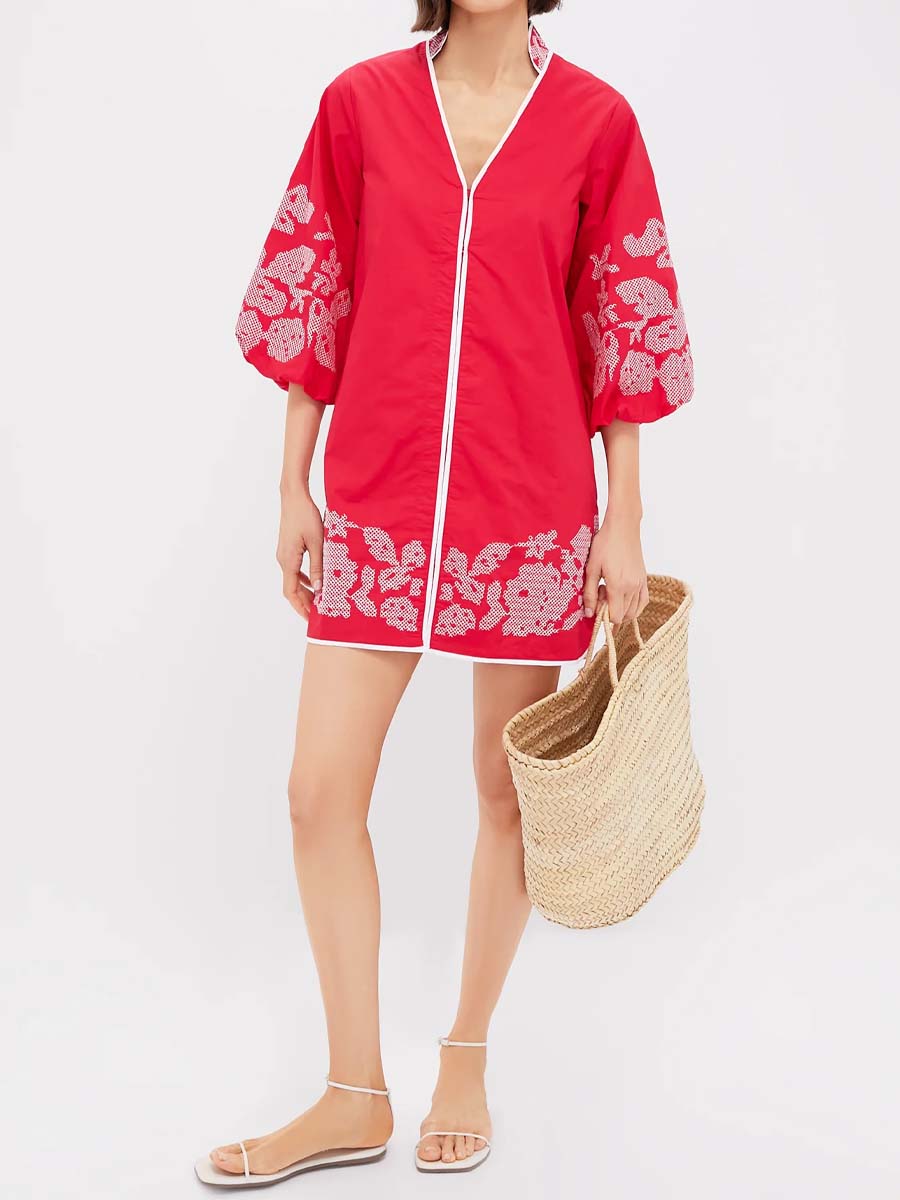 Placement Print V Neck Mini Dress