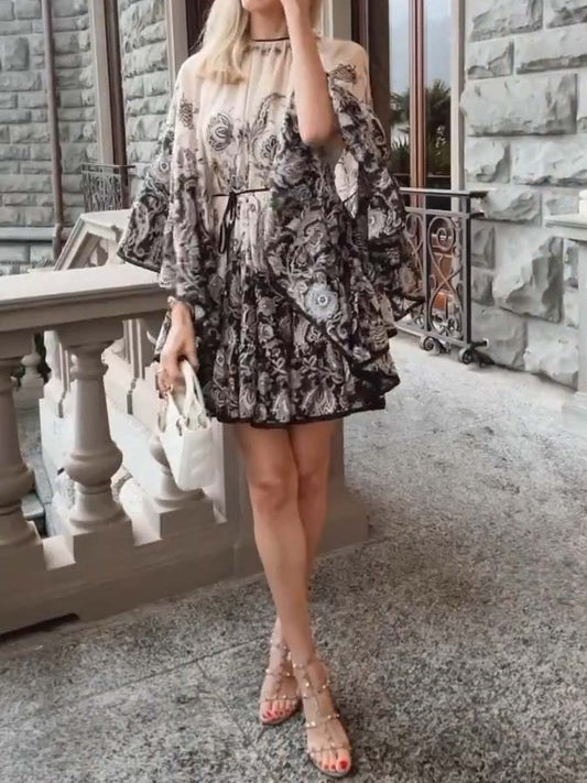 Floral Print Tie Waist Mini Dress