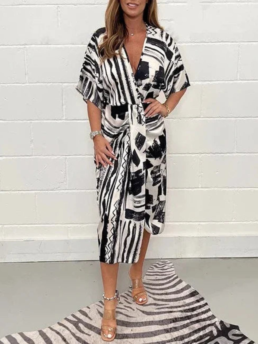 Comfortable V-Neck Printed Dress