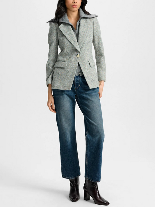 Blue Wool-Blend Single-Breasted Blazer