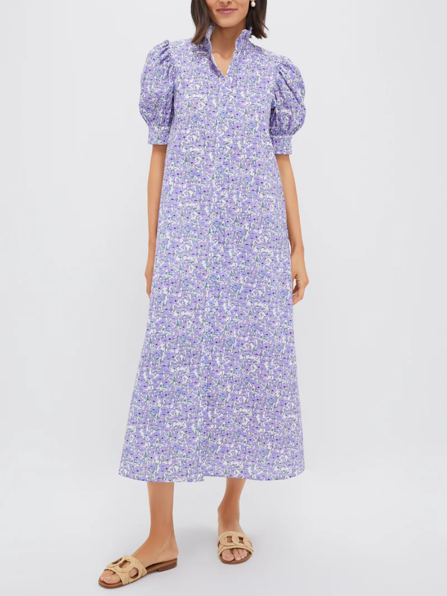 Purple Poppies Ruffle Collar Louisa Maxi Dress