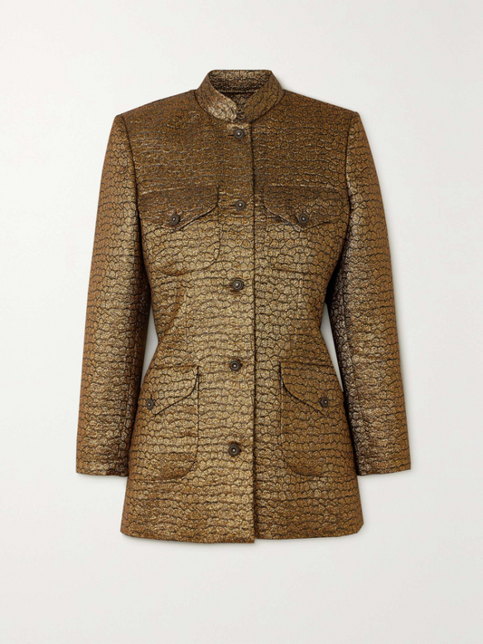Jacquard Stand Collar Gold Coat