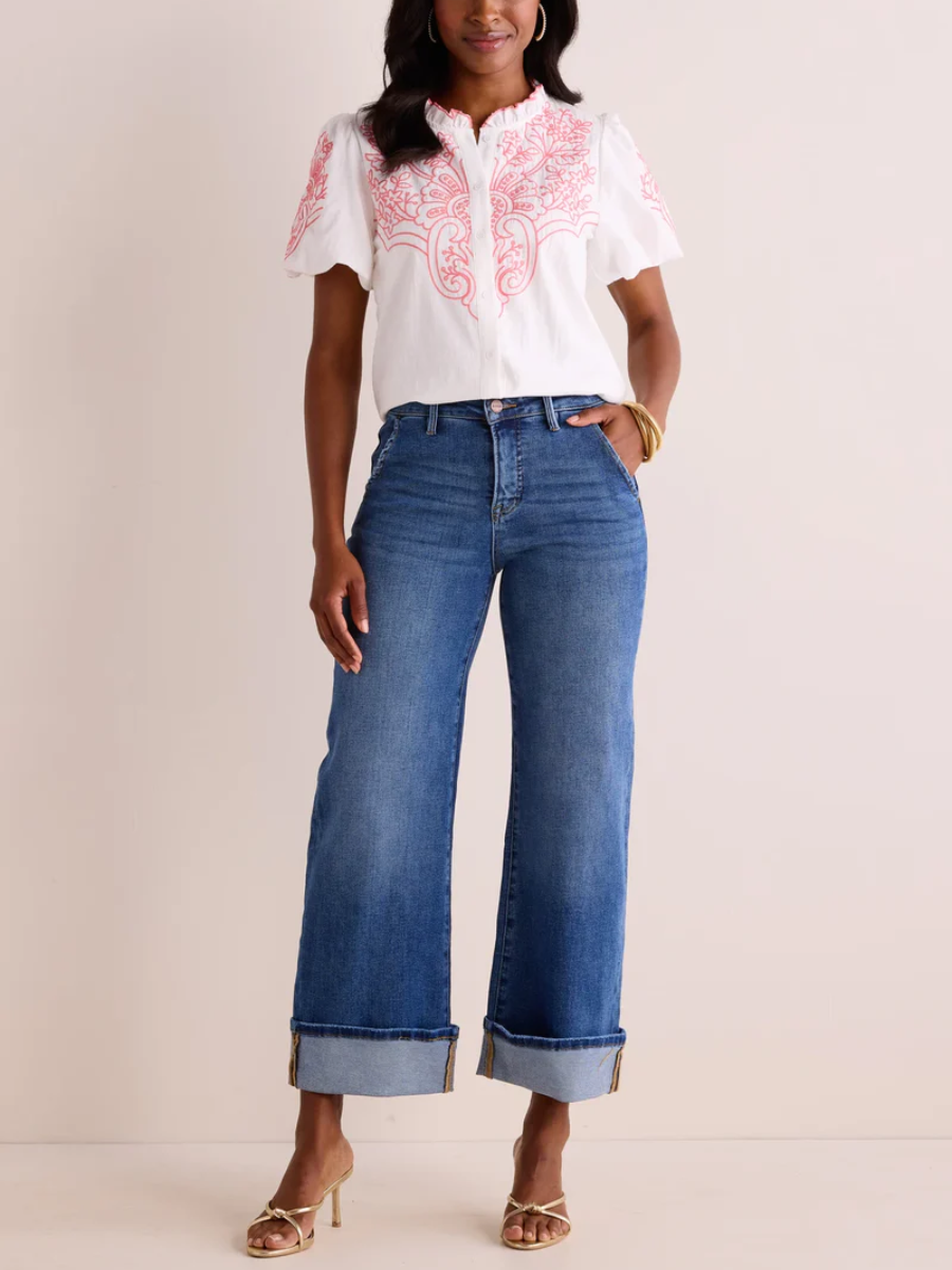 Ruffle Collar Embroidered Blouse