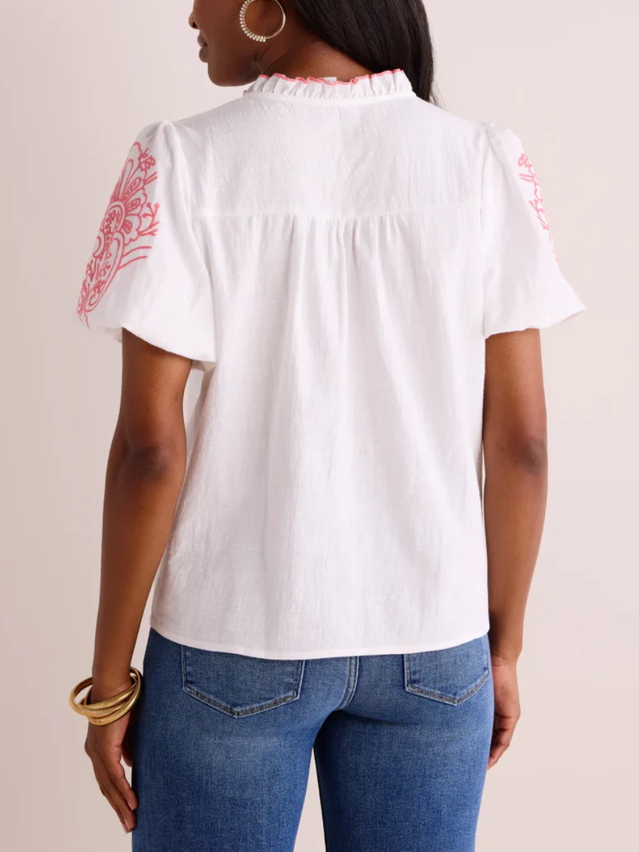 Ruffle Collar Embroidered Blouse