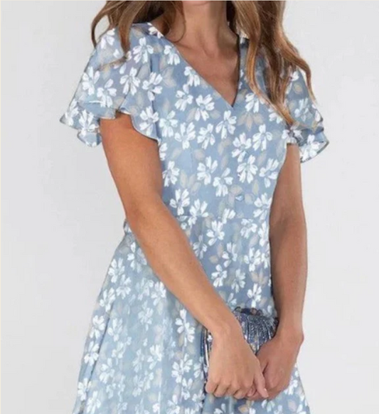 Romantic Floral Print Short Sleeve Maxi Dress