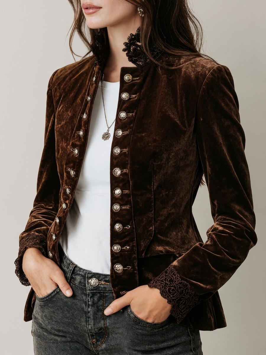 Fuzzy Coffee Long Sleeve Mock Neck Jacket