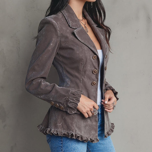 Retro Plain Long Sleeve Blazer