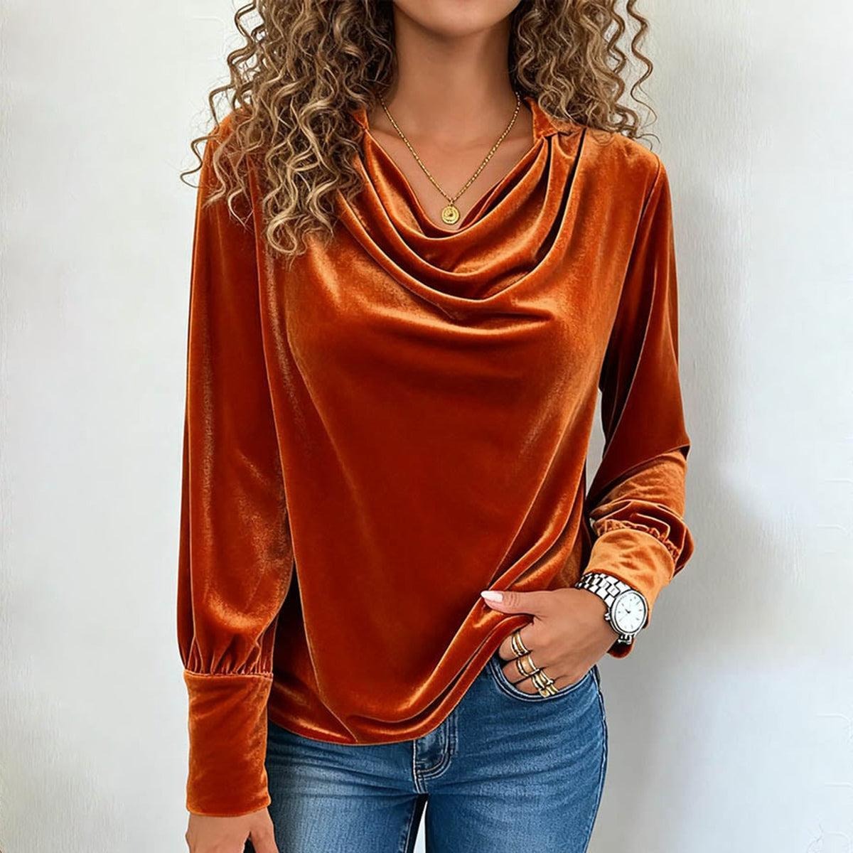 Orange Velvet Plain Long Sleeve Top