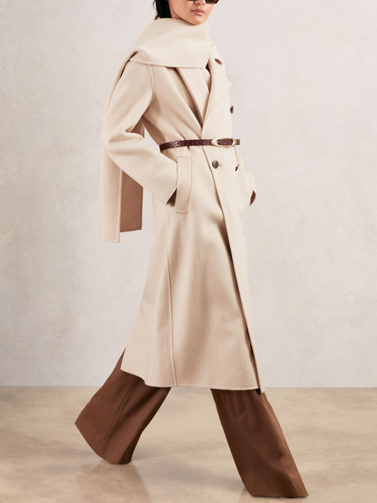 Wool-Blend Scarf Blindseam Coat In Cream