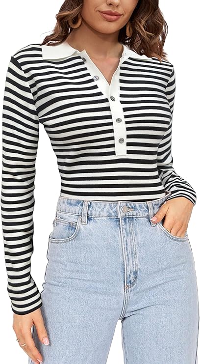 Fashion V Neck Button Polo Sweaters