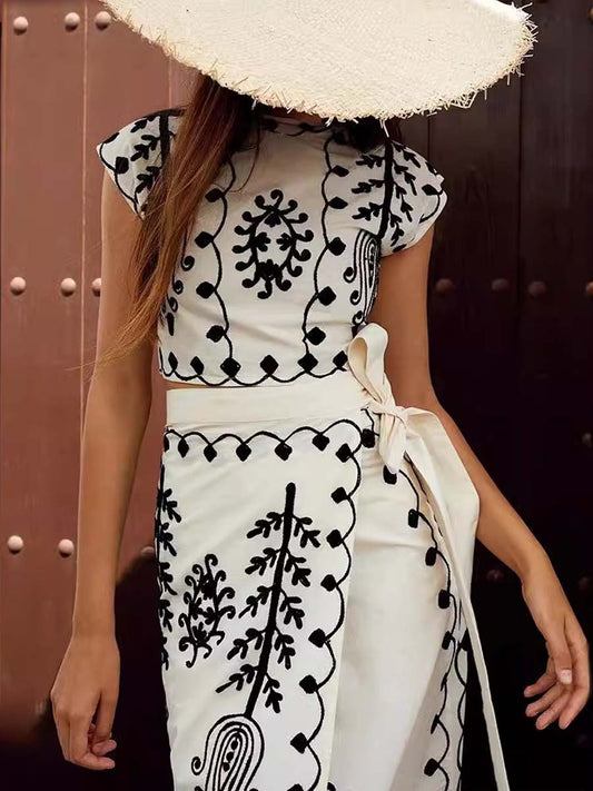 Fashion Print Wrap Two-piece Dress