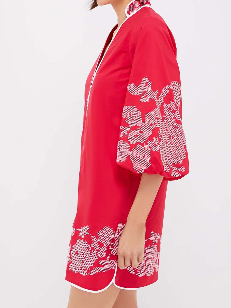 Placement Print V Neck Mini Dress