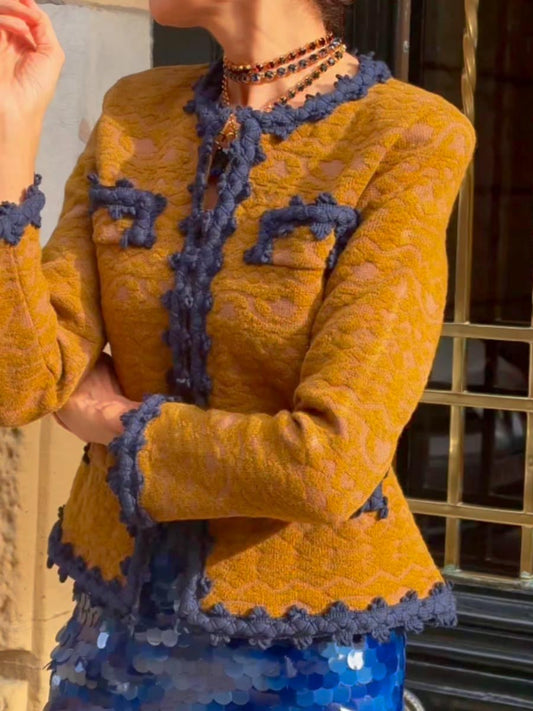 Elegant Color Block Knitted Jacket