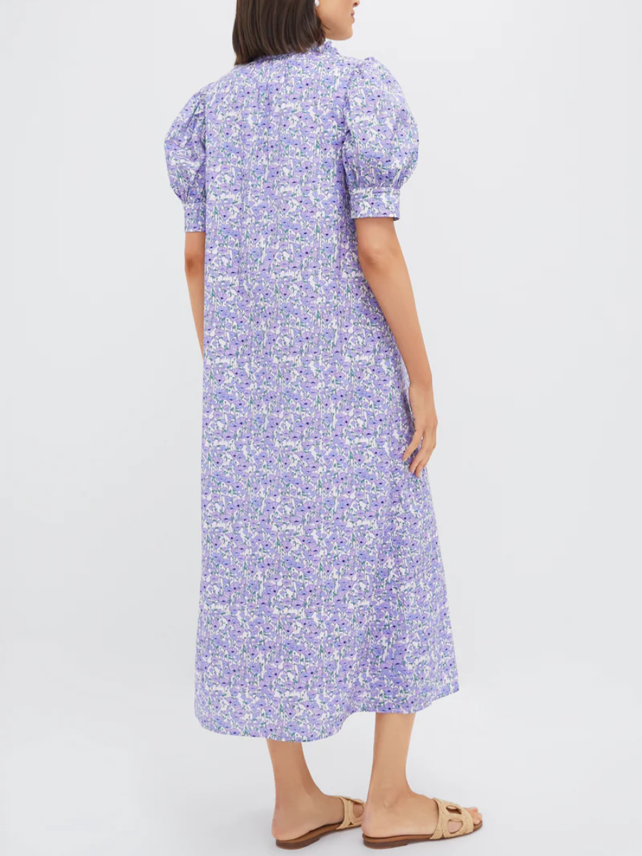 Purple Poppies Ruffle Collar Louisa Maxi Dress