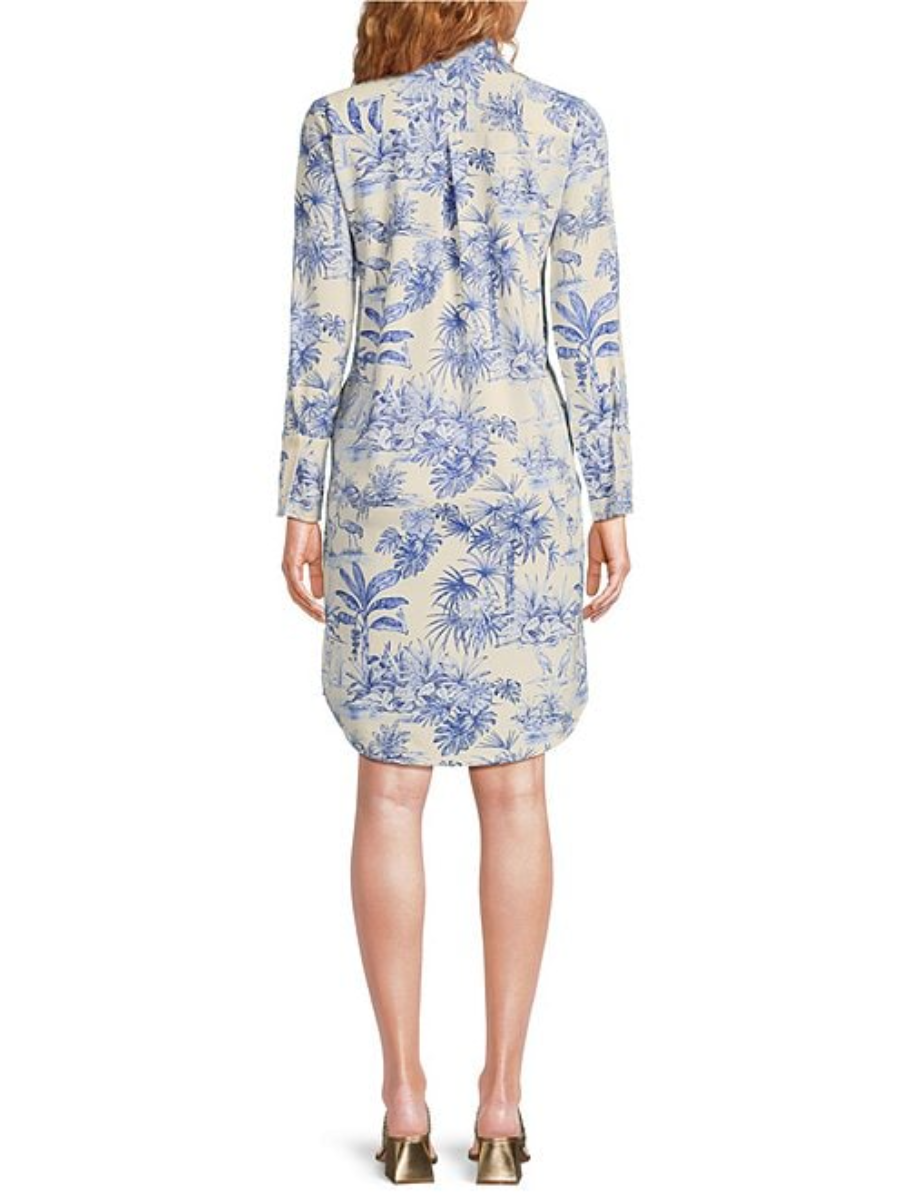 Jae McLoughlin Knit Cloth Printed Split V-Neck Long Sleeve Dress