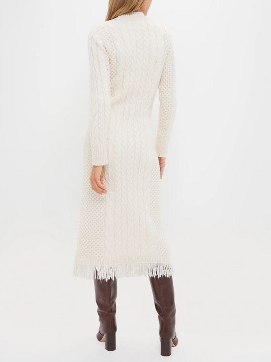 Cream Freya Fringe Sweater Dress