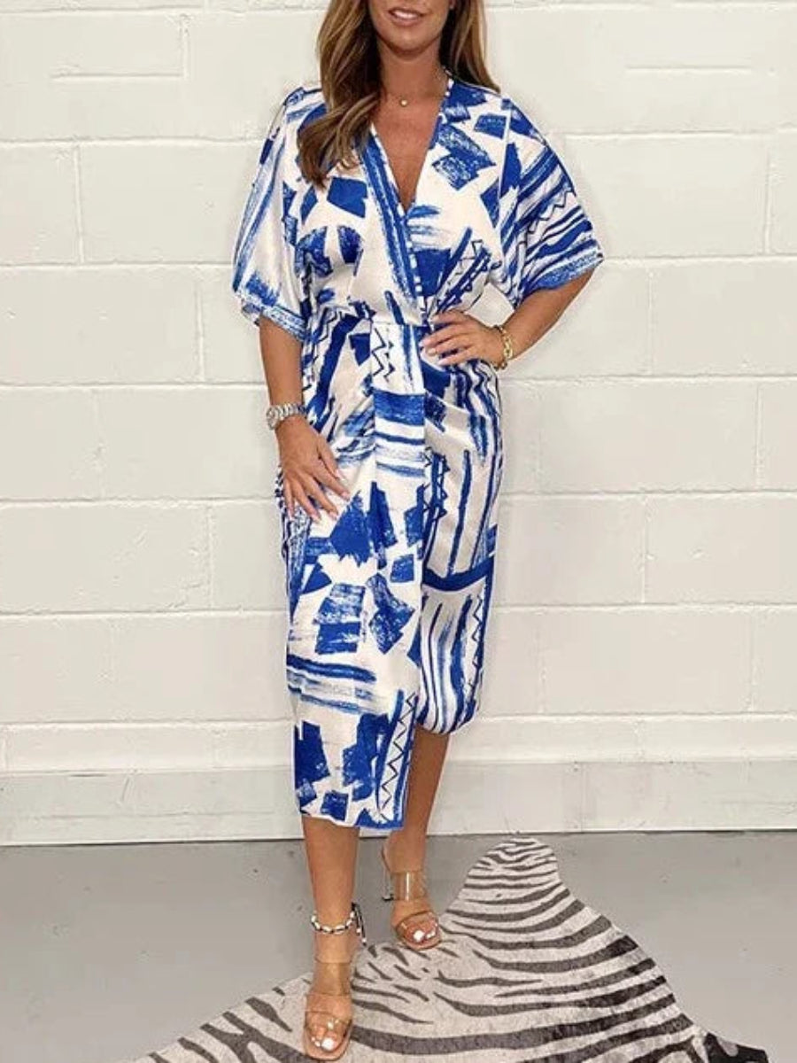 Comfortable V-Neck Printed Dress
