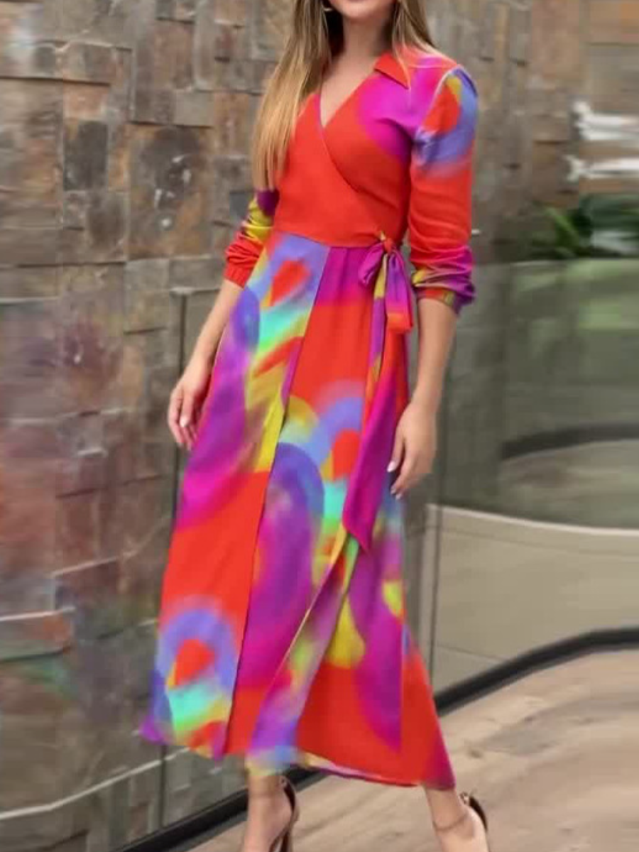 V-Neck Printed Casual Dress