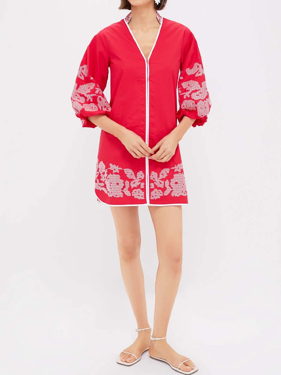 Placement Print V Neck Mini Dress
