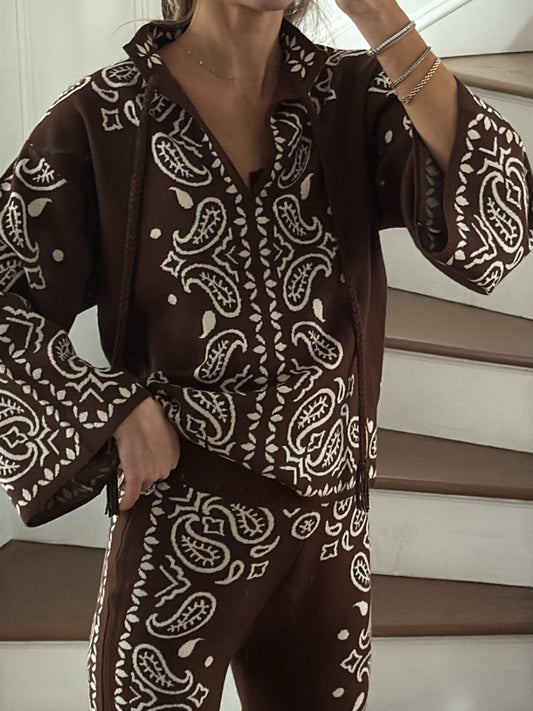 Fashion Printed Knit Sweater & Flare Pants