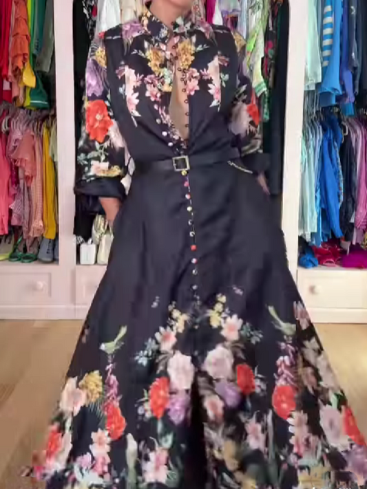 Chic Floral Collar Midi Dress