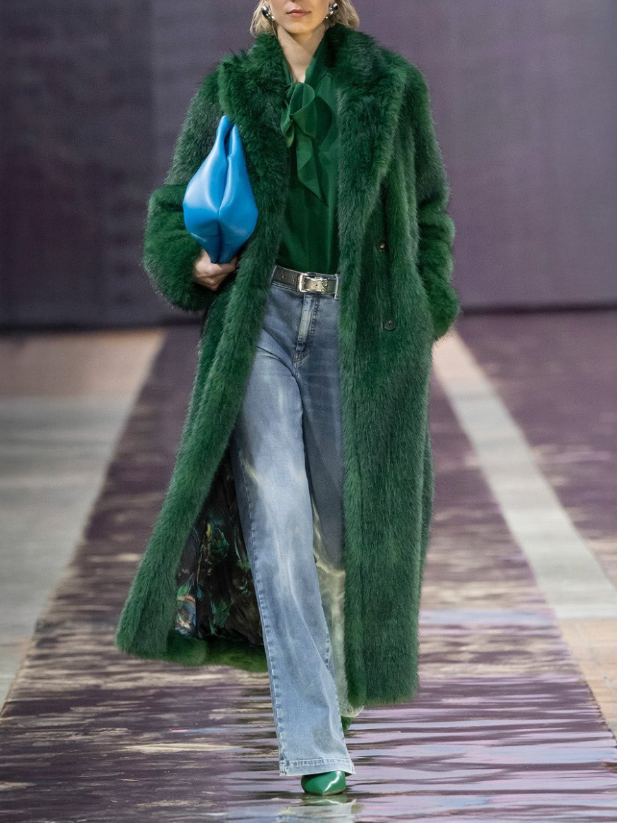 Emerald Green Faux Fur Longline Coat