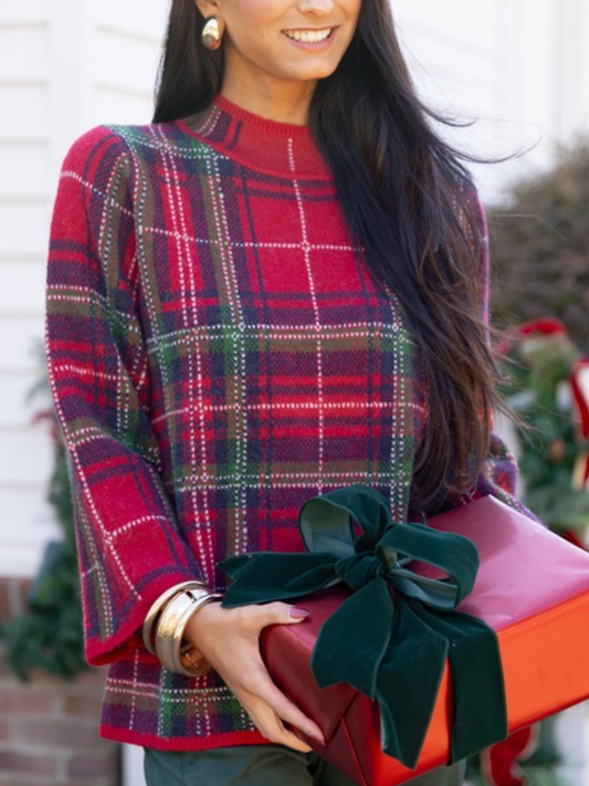 Plaid Mock Neck Sweater