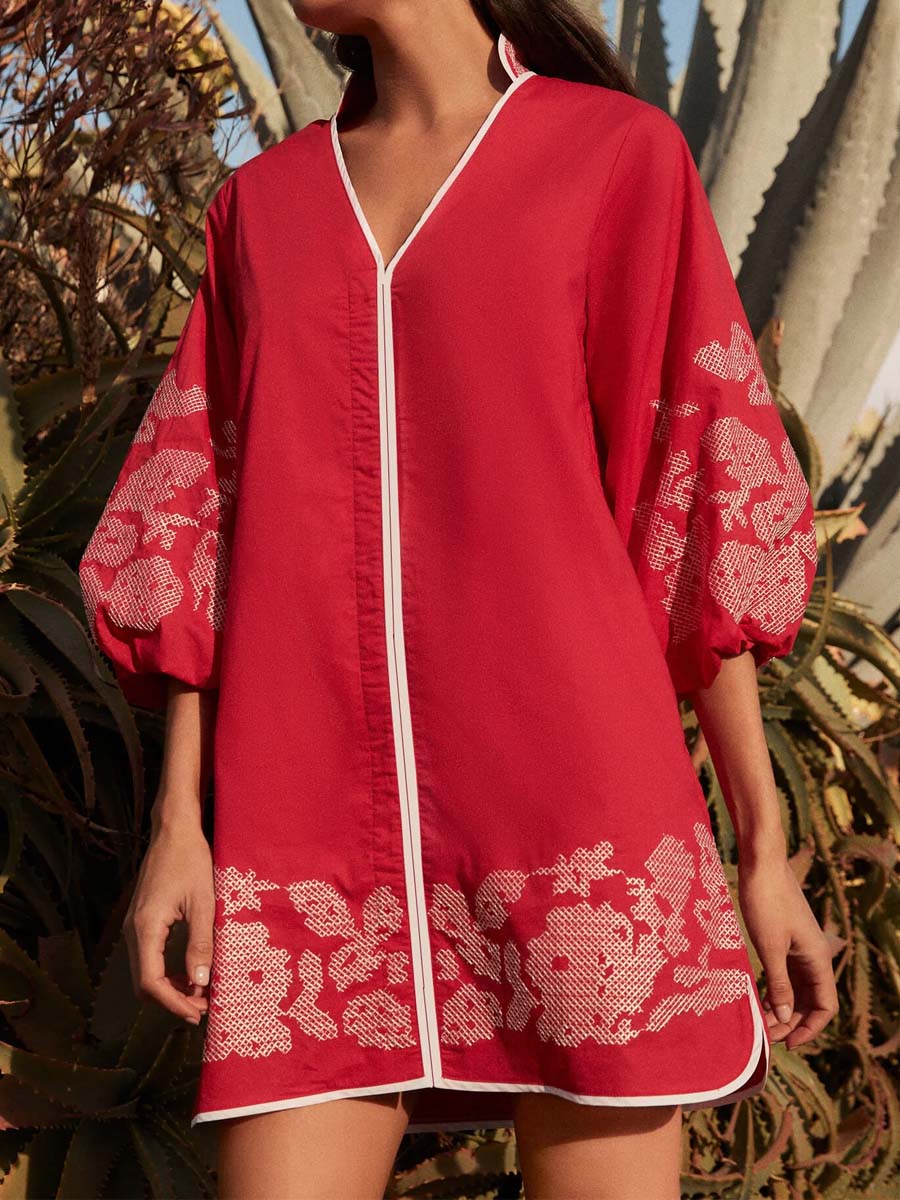 Placement Print V Neck Mini Dress