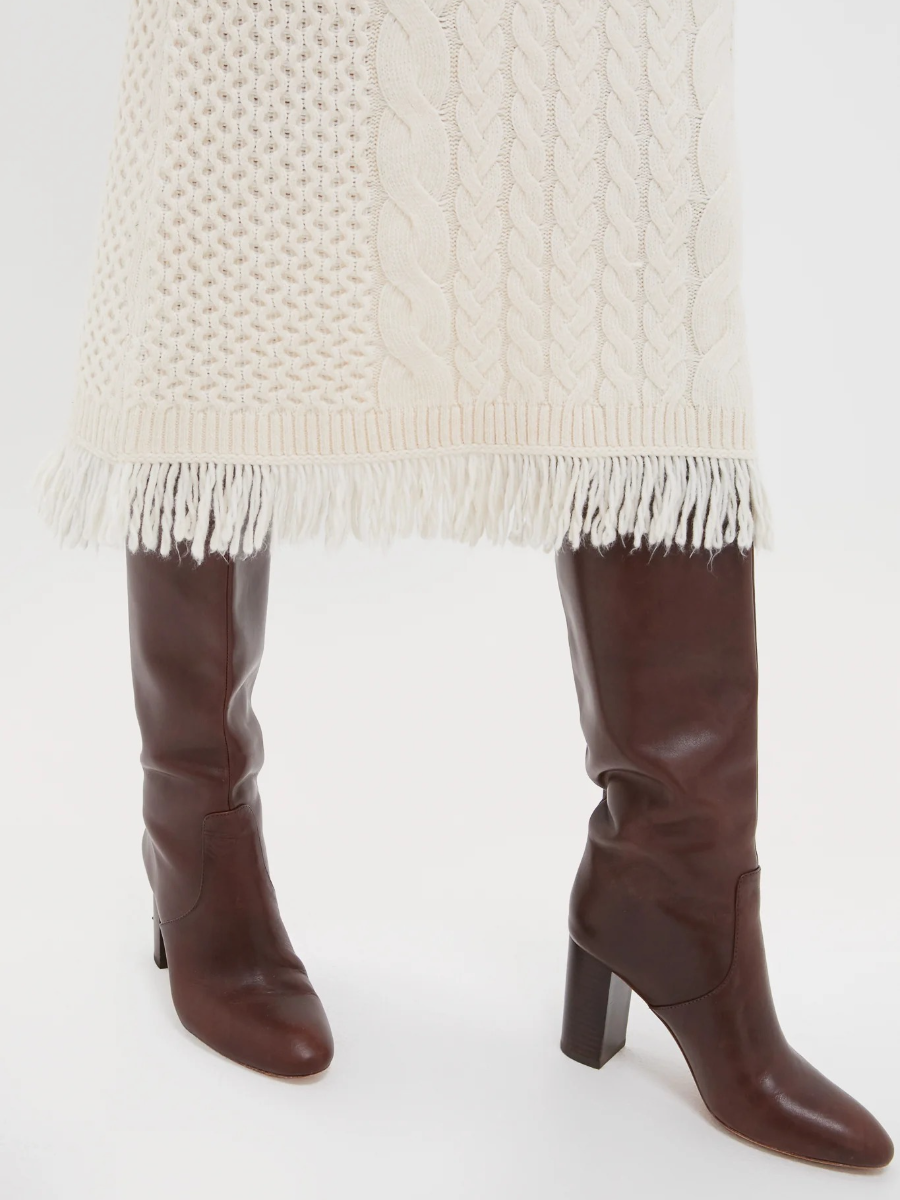Cream Freya Fringe Sweater Dress