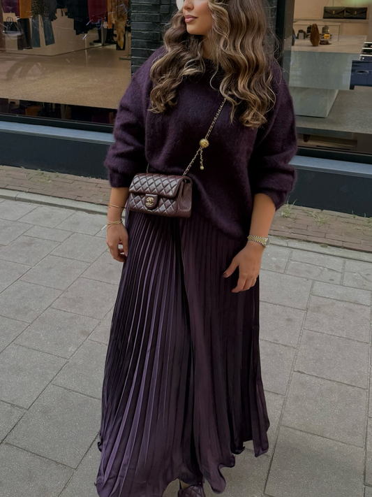 Plum Purple Oversized Sweater And Pleated Maxi Skirt Set