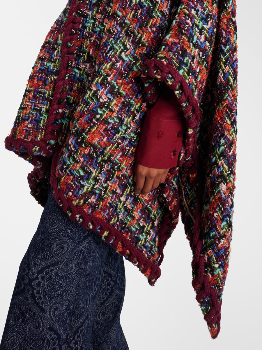 Multicolor Woven Pattern Tweed Cape