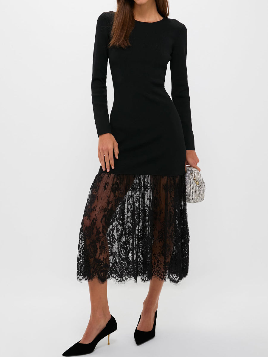 Lace Patchwork Dropped Waist Knitted Dress