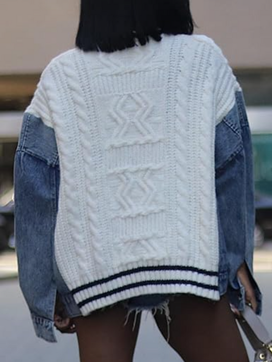 Knit Patchwork Denim Cardigan