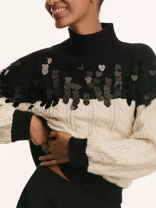 Colorblock Sequin Chunky Sweater