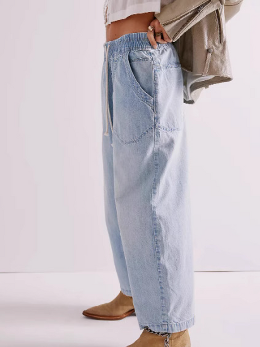 Casual Loose Wide Leg Drawstring Jeans