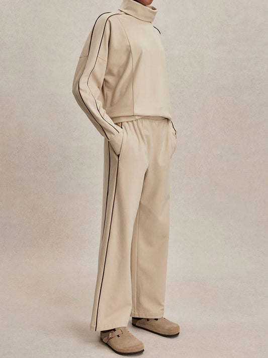 Elegant Turtleneck Striped Two Pieces Set