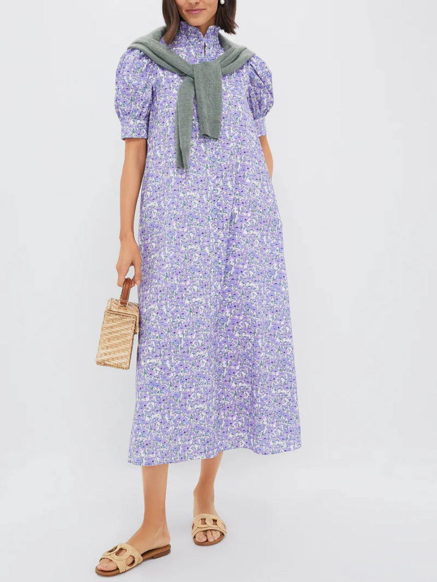 Purple Poppies Ruffle Collar Louisa Maxi Dress