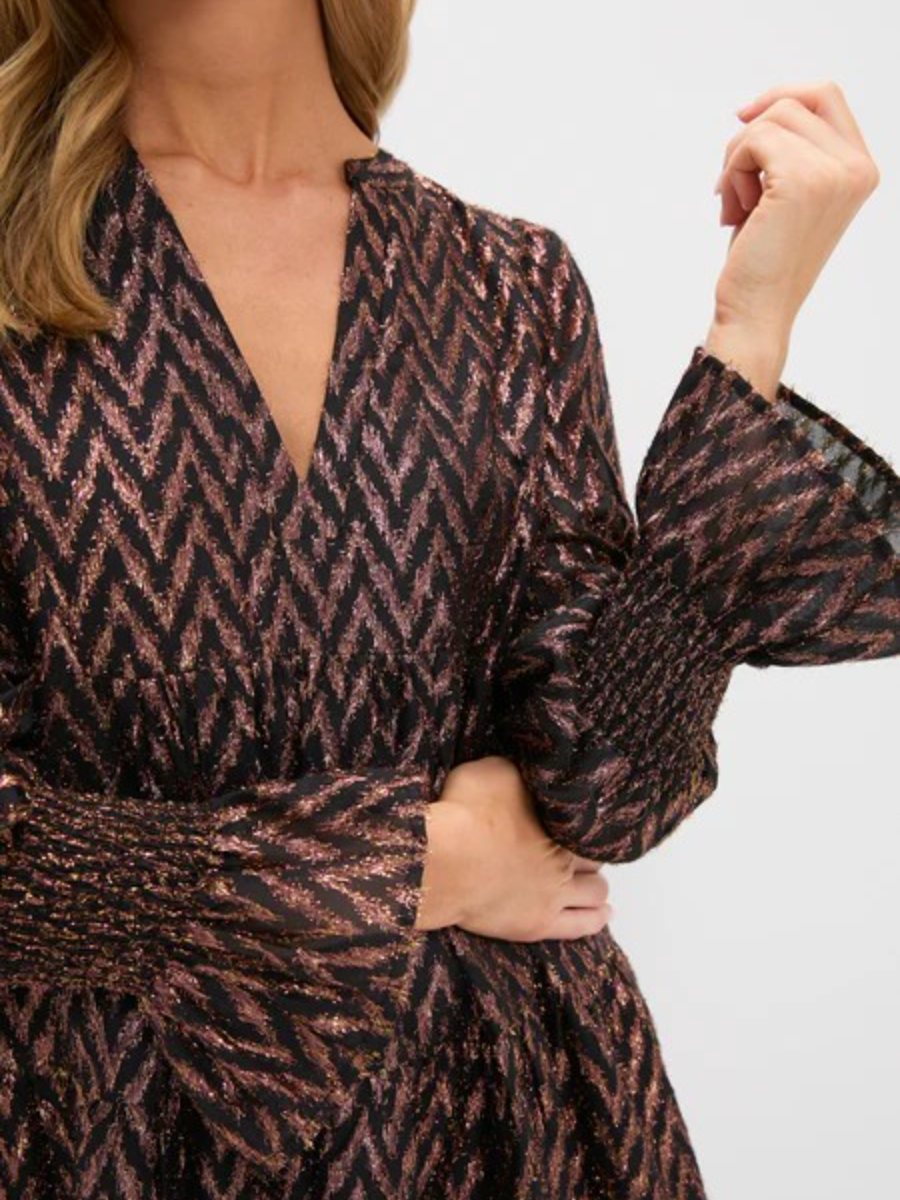 Rose Gold Chevron Sequin Ruffle-Sleeve Mini Dress