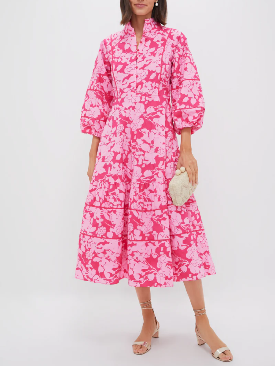 Pink Textured Floral Hillsborough Midi Dress