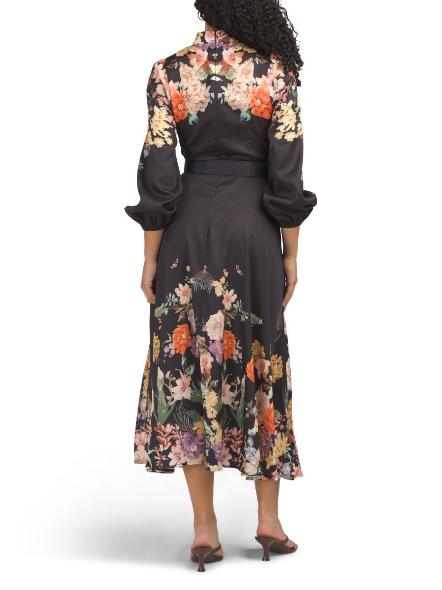 Chic Floral Collar Midi Dress