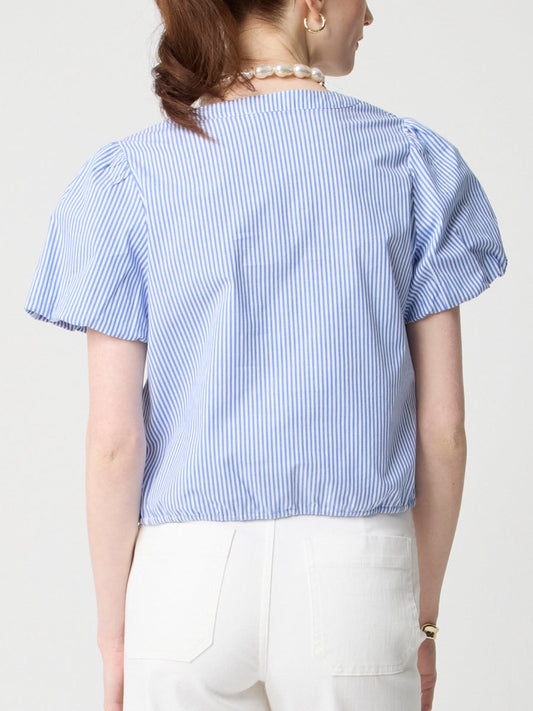 Stripe Puff-Sleeve Tie-Waist Top