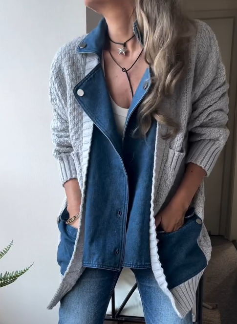 Casual Denim Knit Cardigan
